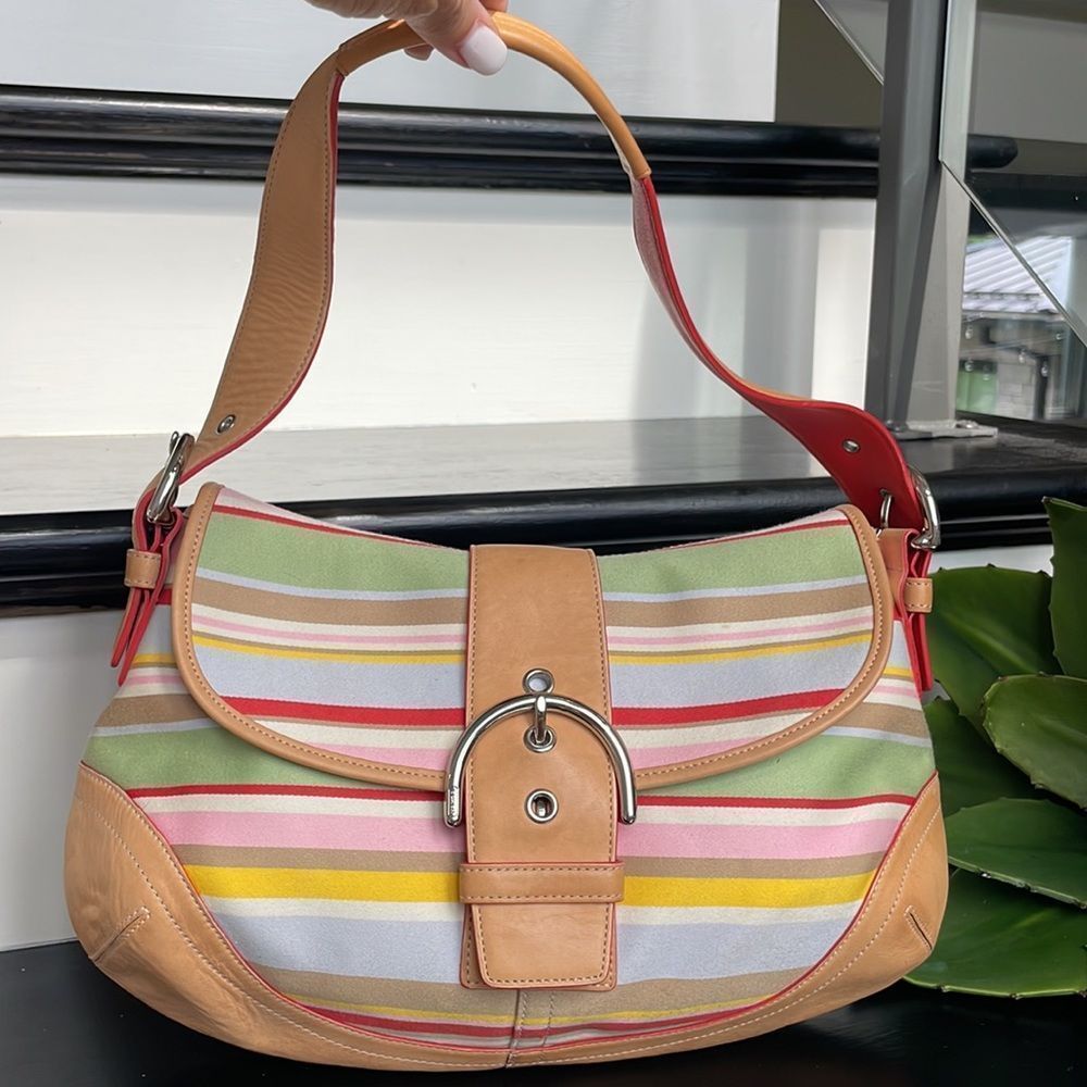 Coach Soho Hampton, genuine, leather shoulder bag, striped new